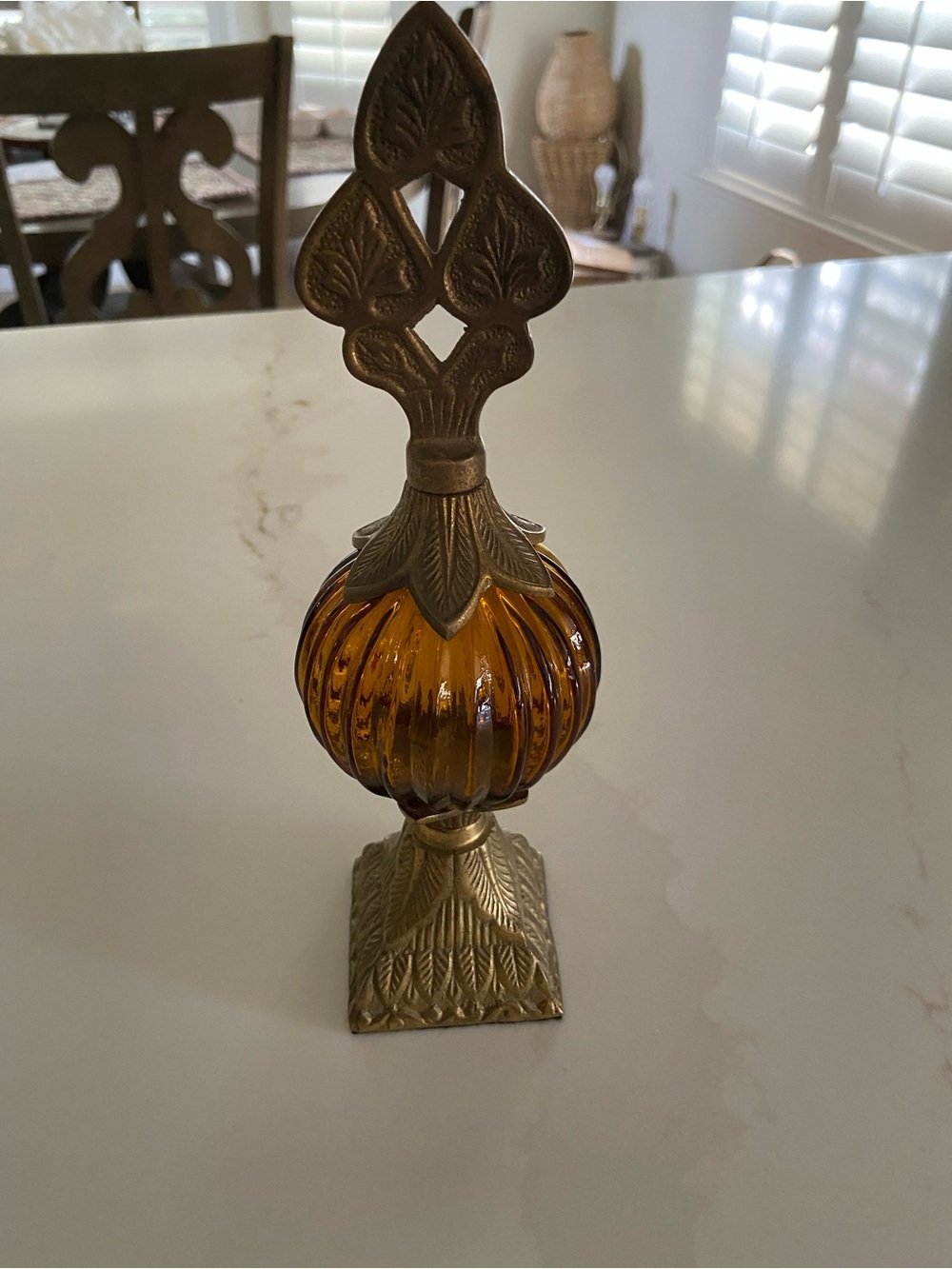 Amber Glass and Brass Decorative Finial - Home Accent